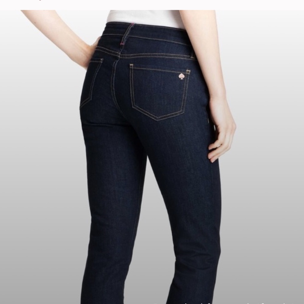 Kate Spade Dark Blue Rinse Denim Perry Street Straight Jeans “Play Hooky” NEW - Picture 10 of 10